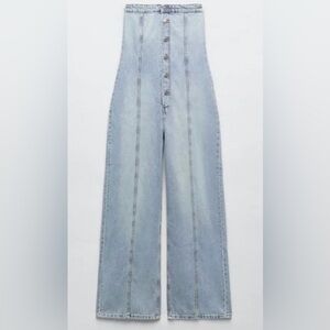Zara TRF Strapless Denim Jumpsuit Size Large